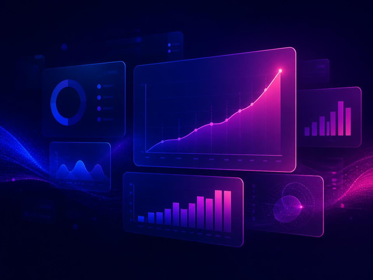 Abstract analytics dashboard visual with growth curves in GB.ITech brand colors
